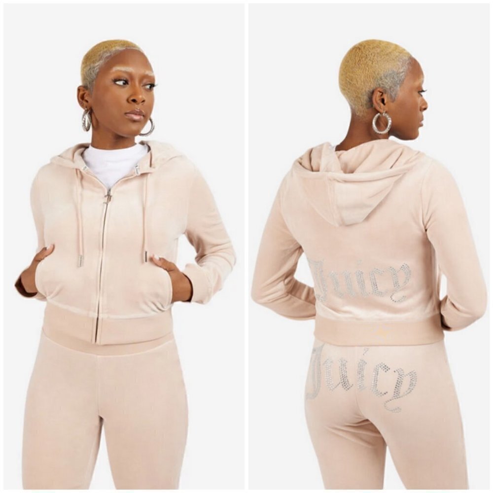 💕JUICY COUTURE💕 Bling Velour Hoodie Y2K ~ Opal Large L NWT